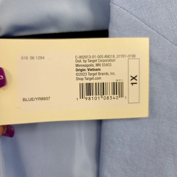 A New Day Womens Cropped Linen Blend Blazer One Button Closure Light Blue 1X - Picture 5 of 9